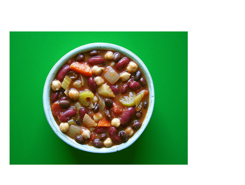 East Van Kitchen's Hearty Vegan Chili: kidney beans, chickpeas, black beans, celery, carrots and onions in a smoky, spicy broth.